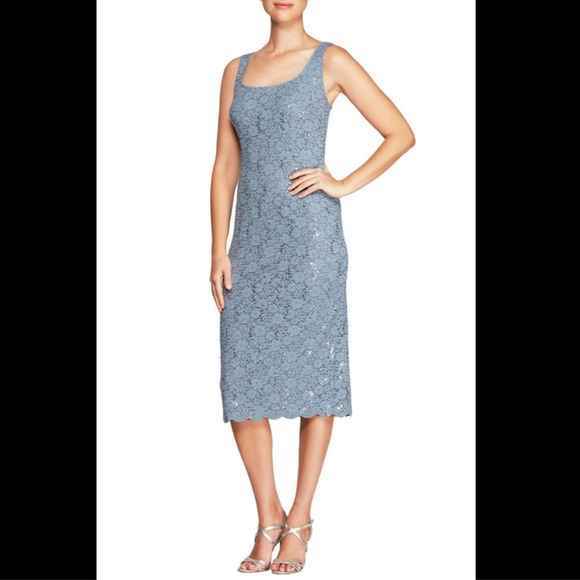 NWT 2PC Alex Evenings‎ Sequined Lace Sheath Dress + Jacket in Blue [SZ 14 ] - Picture 3 of 4